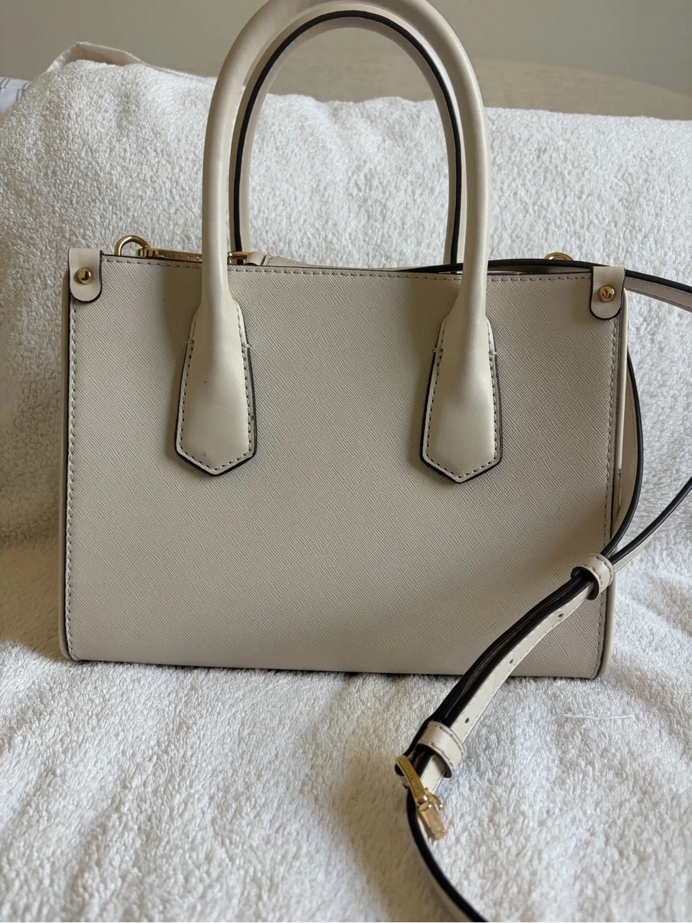 Michael Kors Cream Structured Saffiano Satchel with Gold Accents